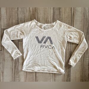 RVCA Women’s Raw Edge Long Sleeve Tee - Off-White & Gray - Large